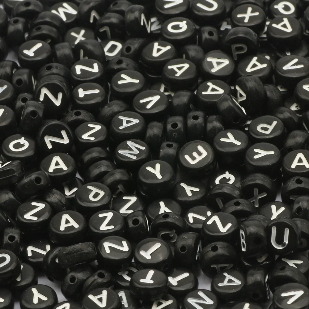 Cheap Plastic 4x7mm Black Alphabet Acrylic Round Beads 100 Pcs/bag for DIY Bracelet Charms Accessories