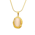 Women's Trendy Waterproof 18K Gold Plated Stainless Steel Jewelry Oval Shape White Cat Eye Opal Stone Pendant Necklace
