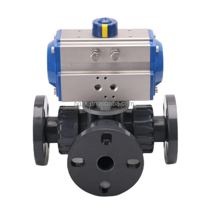 Pneumatic Actuated Ball Valve Good Price 3 Way PVC Plastic Double Action Pneumatic Ball Valve