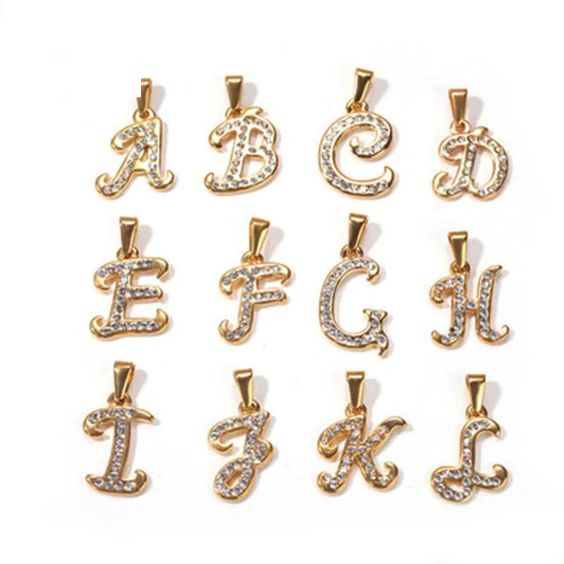 Crystals Alphabet Letter Charms Gold Stainless Steel Necklace Pendants for Jewelry Making Cubic Zirconia Initial Letter Pendant