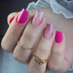 Fashion Appearance Decoration Medium Rose Glitter Square False Nails Suppliers Wholesale Press on Nails Designs