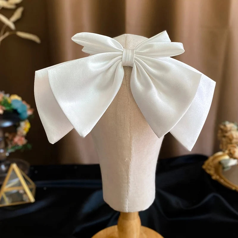 White Satin Bowknot Wedding Bride Bow Bridal Hair Clip
