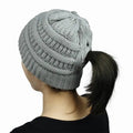 Women's Ribbed Knit Hat Ponytail Beanie Tail Soft Stretch Cable Knit Messy High Bun Hat for Girls Kids
