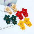 Fashion Boho Painting Big Flowers Tassel Ear Stud Earrings Women Charm Pedant Jewelry Gift