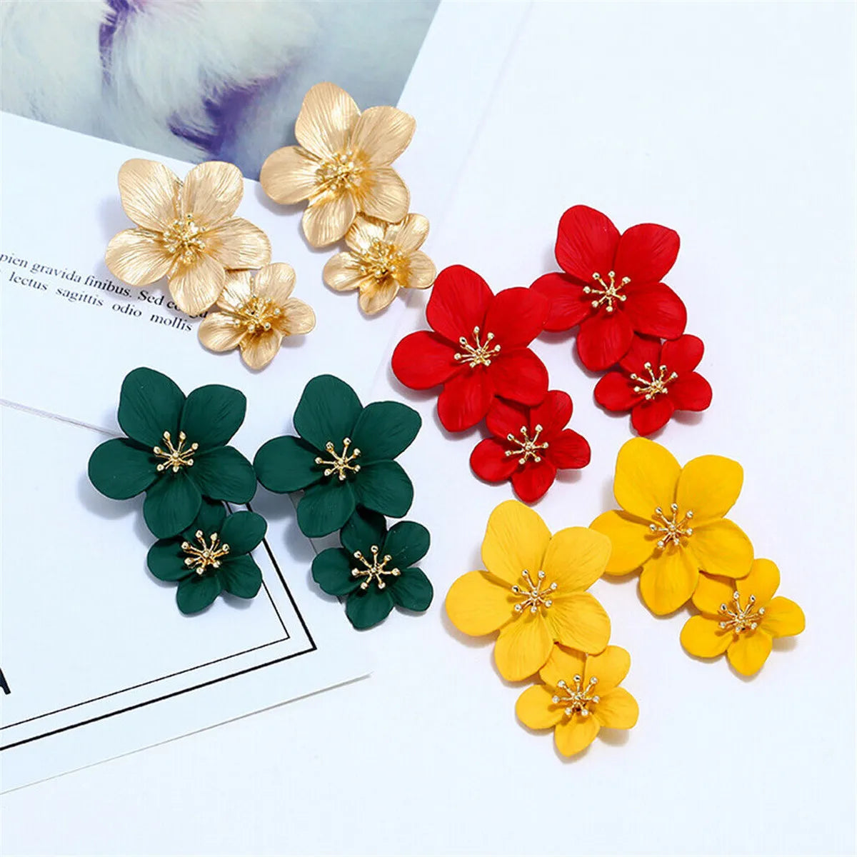 Fashion Boho Painting Big Flowers Tassel Ear Stud Earrings Women Charm Pedant Jewelry Gift