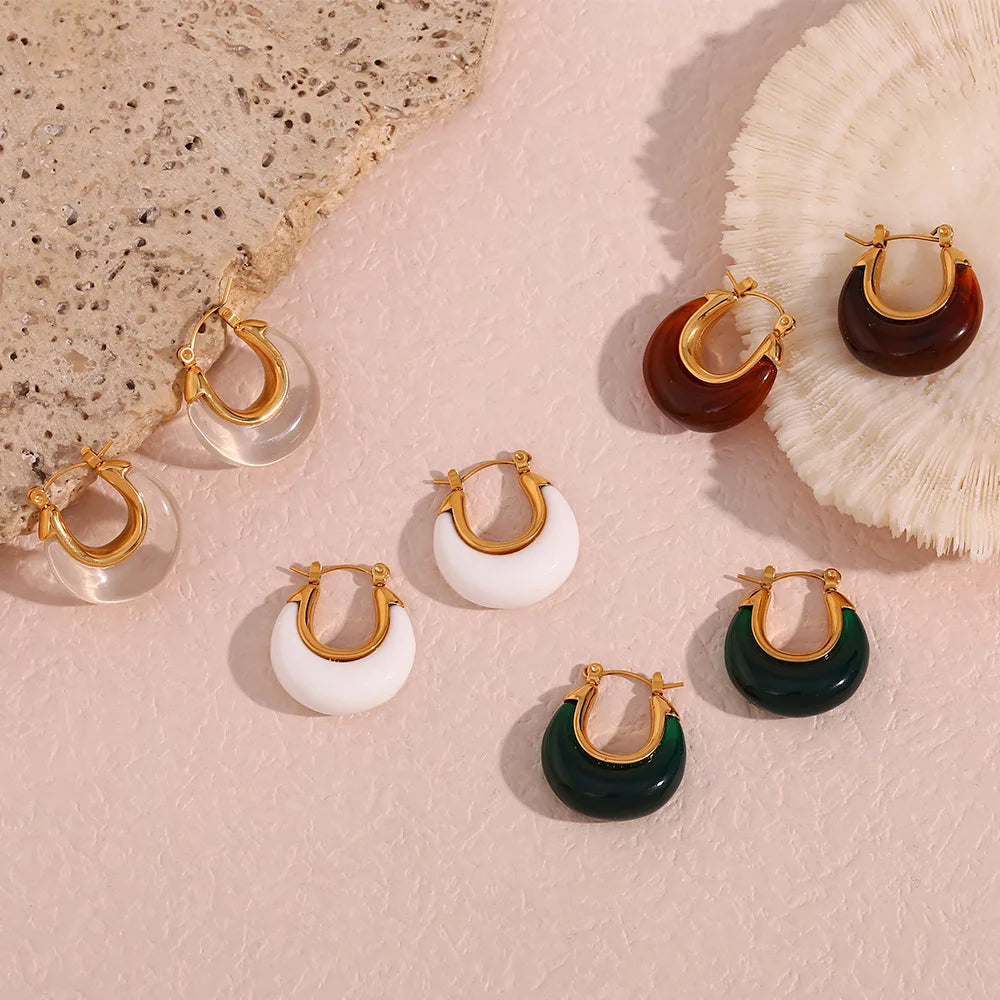 Chunky Colorful Round Acrylic Hoop Earring 18k Gold Plated Stainless Steel Jewelry Earrings