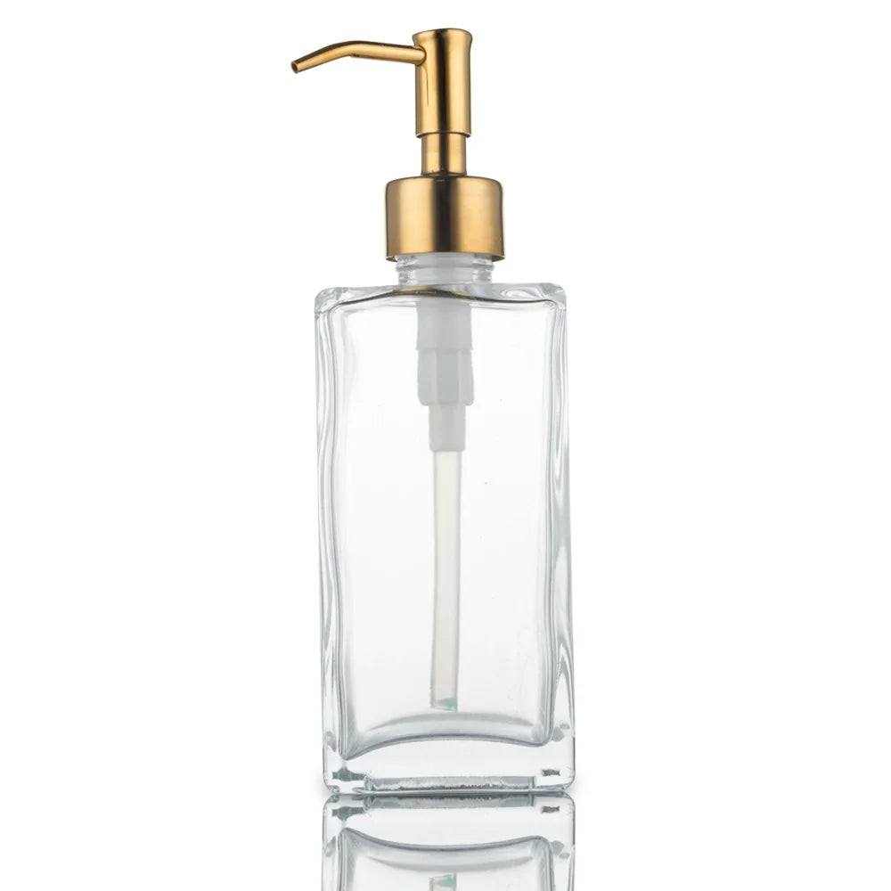 Longan Clear Liquid Soap Dispenser round & Square Glass Lotion Bottle with Stainless Steel Pump Cylinder-shaped Oil