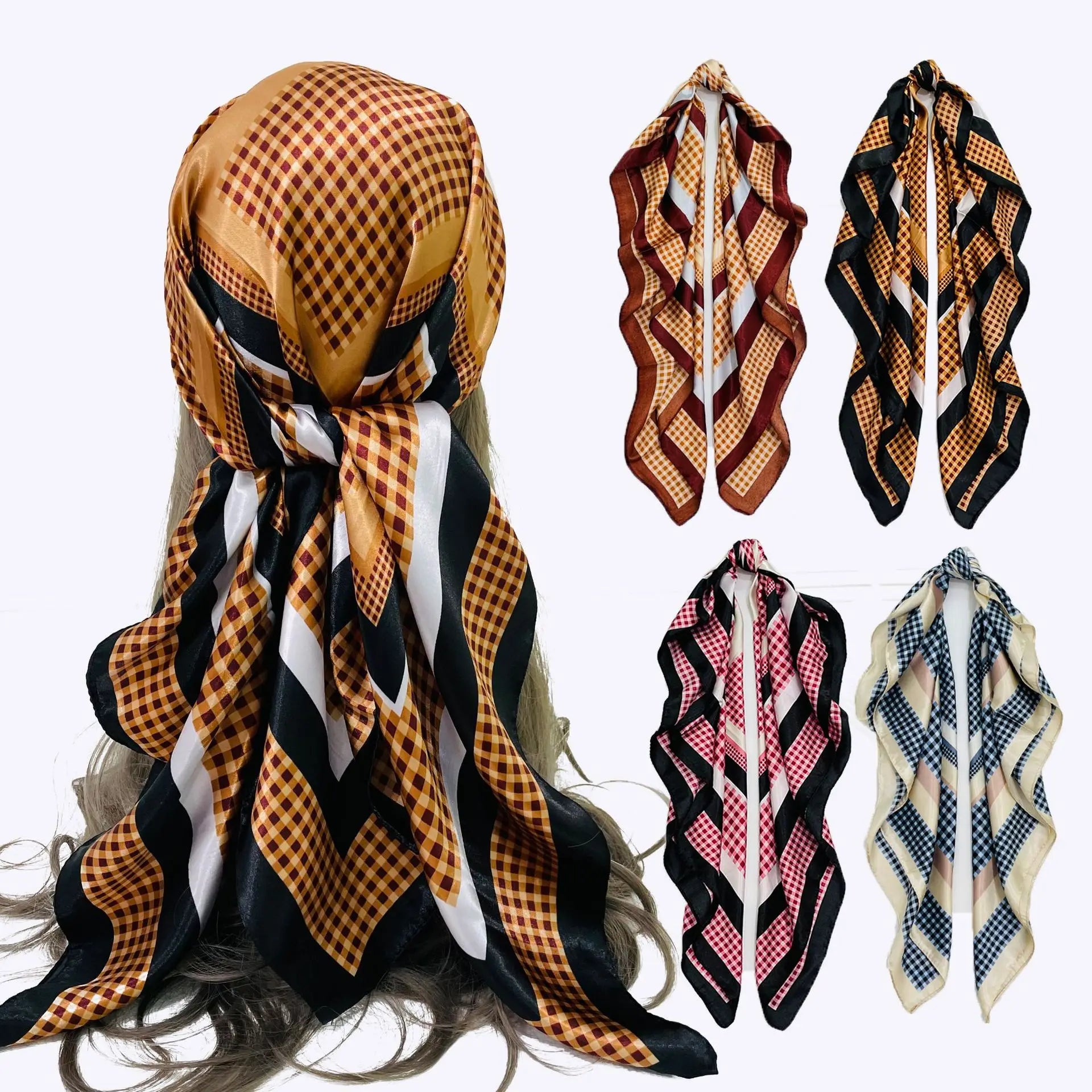 Silk Satin Scarf Women Handkerchief Fashion Printed Chain Female Square Head Bandana Small Neck Muffler Hijab Lady Girl
