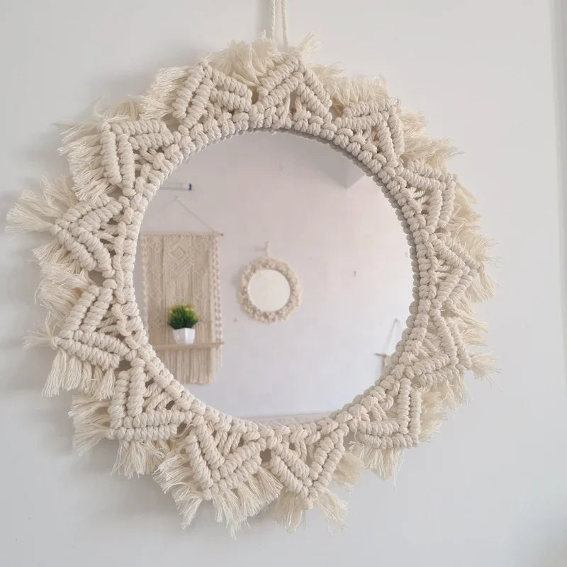 Wall Mirror Macrame Decorative Mirrors Boho Home Decor Wall Hanging Mirror for Living Room Decoration Bedroom Baby Nursery Gift