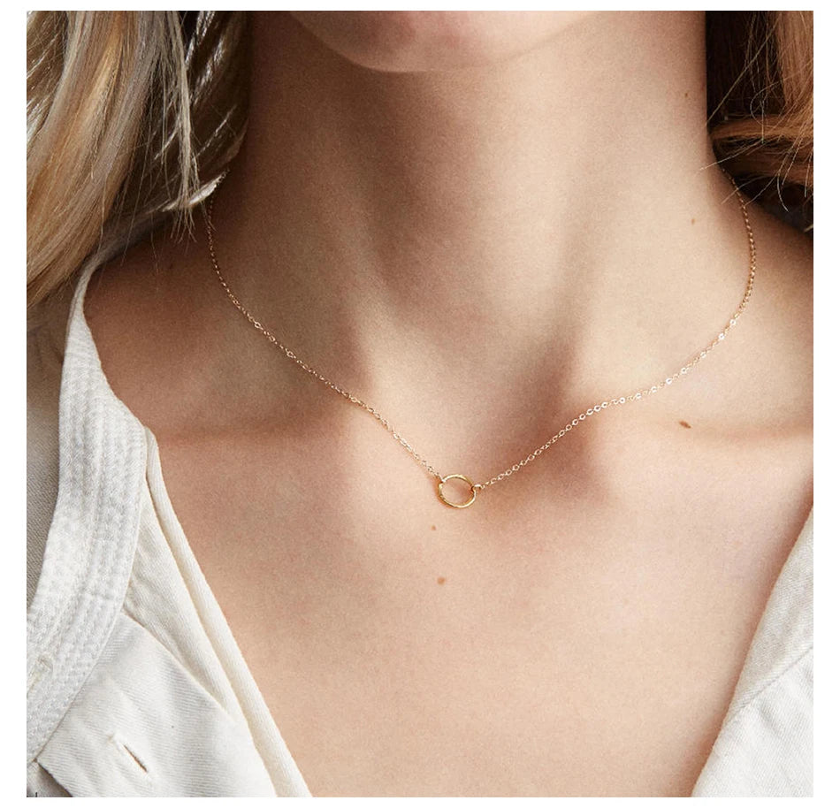 EManco Hollow Circle Trendy Dainty Necklace for Women Stainless Steel Charms Pendant Necklace 2021 Jewelry Gold Choker