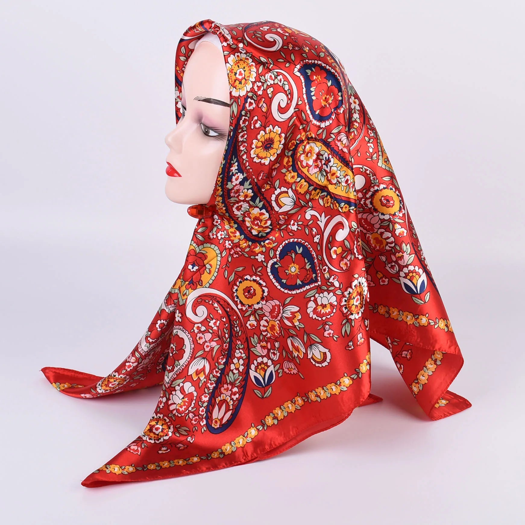 2025 Spring New Fashion Perez Cashew Satin Silk Scarf 90*90cm Square Customizable Hajibs Scarf for Women for Autumn
