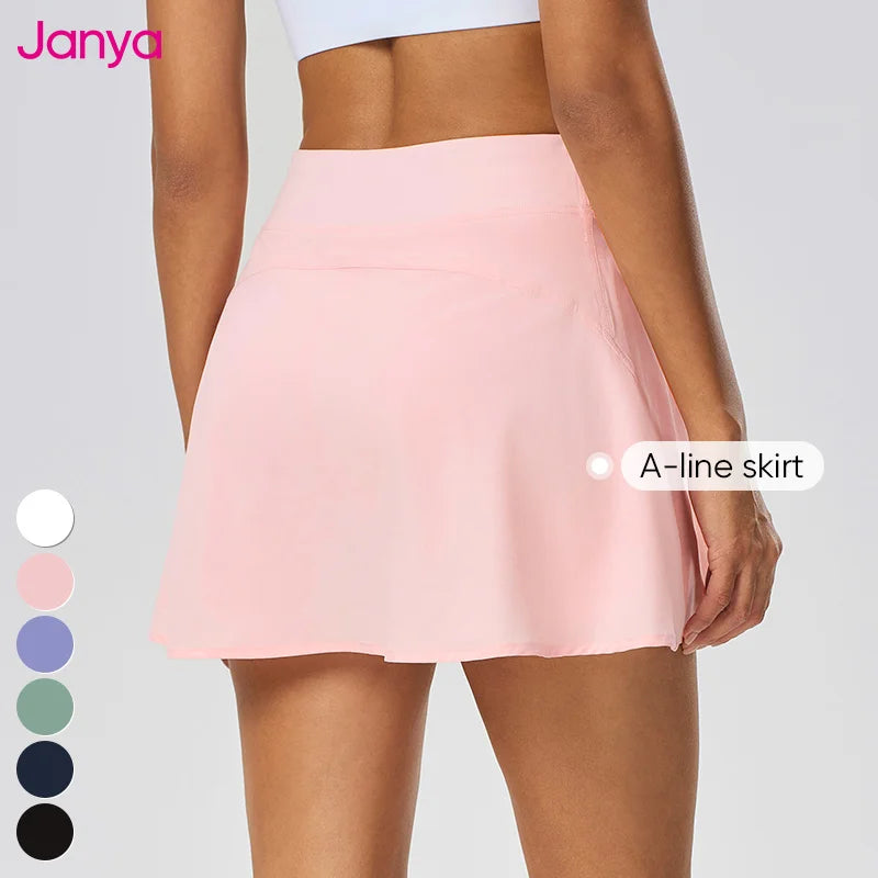 Janya New Adults Sports Skirt Summer Custom Logo 2 in 1 High Waist Tennis Running Wear Cool Fabric A-Line Golf Skirt With Shorts