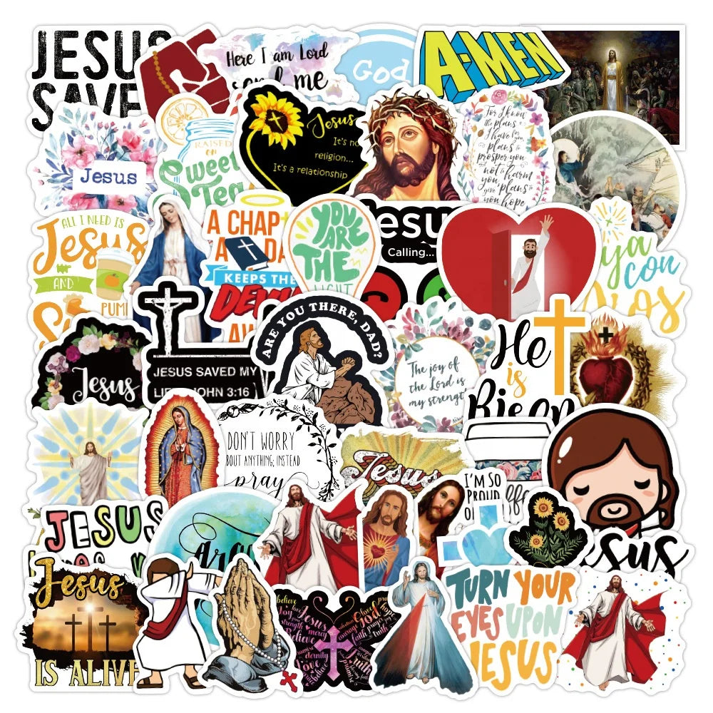 50Pcs Jesus Christian Peace Graffiti Vinyl Sticker for Home Table Fridge Bottle Cup Luggage Laptop Paper Stickers