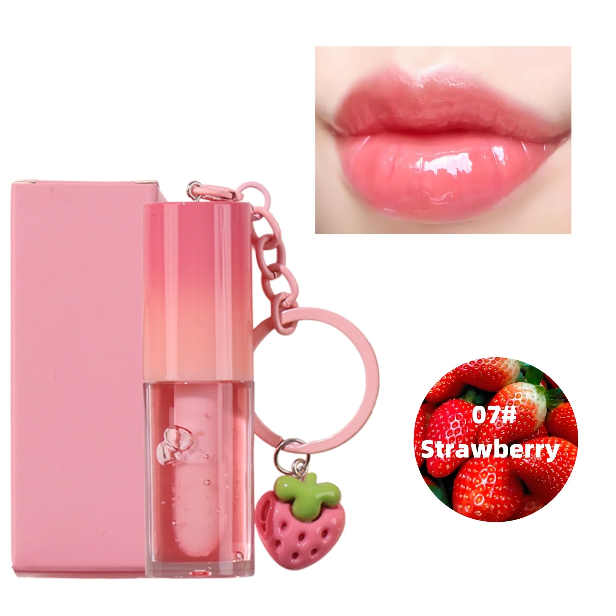 Wholesale Strawberry Lip Oil Moisture Lip Gloss Plumper Serum Wholesale Lip Oil with  Keychain
