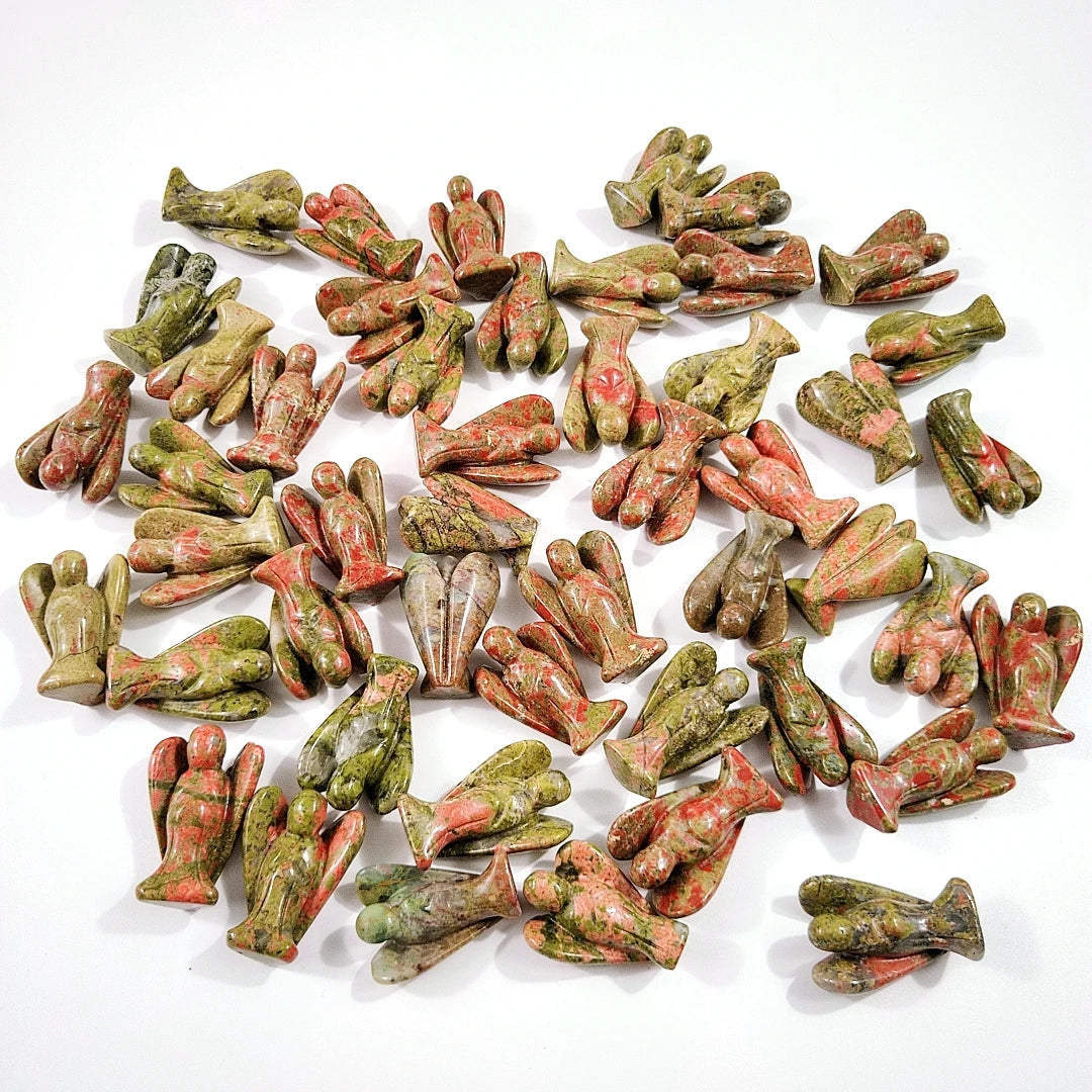 Huiying China Hand Carved 1.5 Inch Natural Unakite Crystal Angel Sculpture for Sale or Decoration Crafts