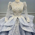 Luxurious Palace Style Heavy Industry Long Sleeve Formal Dresses High Collar White Lace Dress Formal Gowns for Women WN037