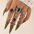 Vintage Black Drip Ring Set 11Pcs /Set Vintage Bohemian Star Joint Ring Sets for Women Hollow Geomtry Ring