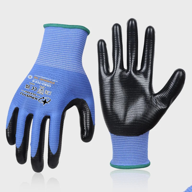XINGYU Customized Blue U3 Polyester Nitrile Coated Work Gloves Anti-Slip Safety Construction Gloves with Customizable Logo