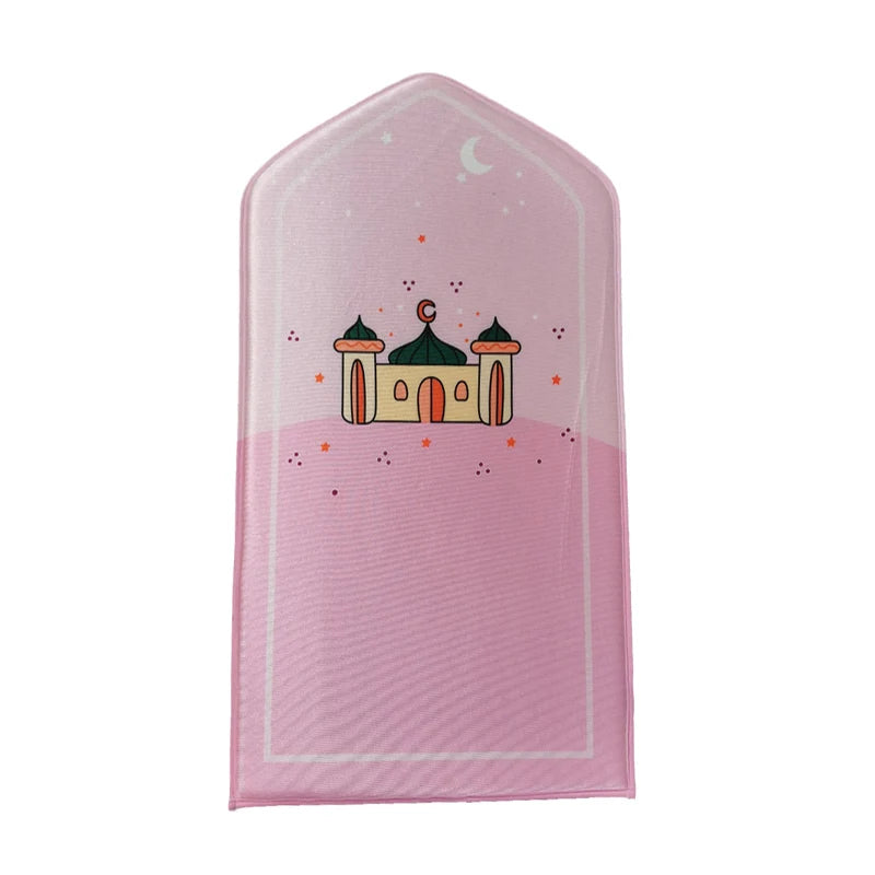 Cute Pink Velvet Kids Prayer Rug Mat Plain Type and Soft Cushioned Washable for Home Use Gift for Muslim Children