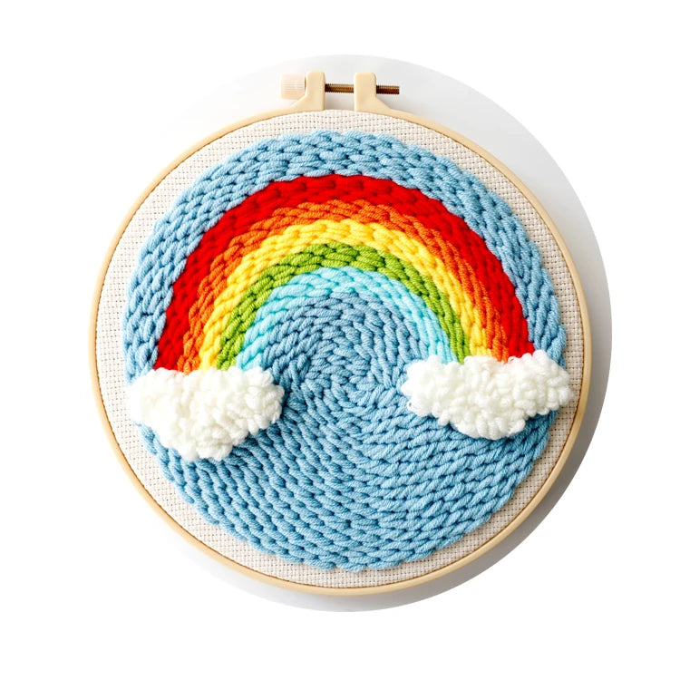 Popular Diy Crafts Punch Yarn Rainbow Stitching Embroidery Rug Hooking Punch Yarn Needle Starter Kit