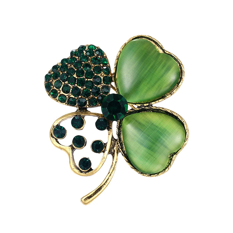 Weiman New Arrival Delicate Green Rhinestones 4 Leaf Clover Brooch Pins for Gifts Weddings Engagements Mainly Alloy Plating