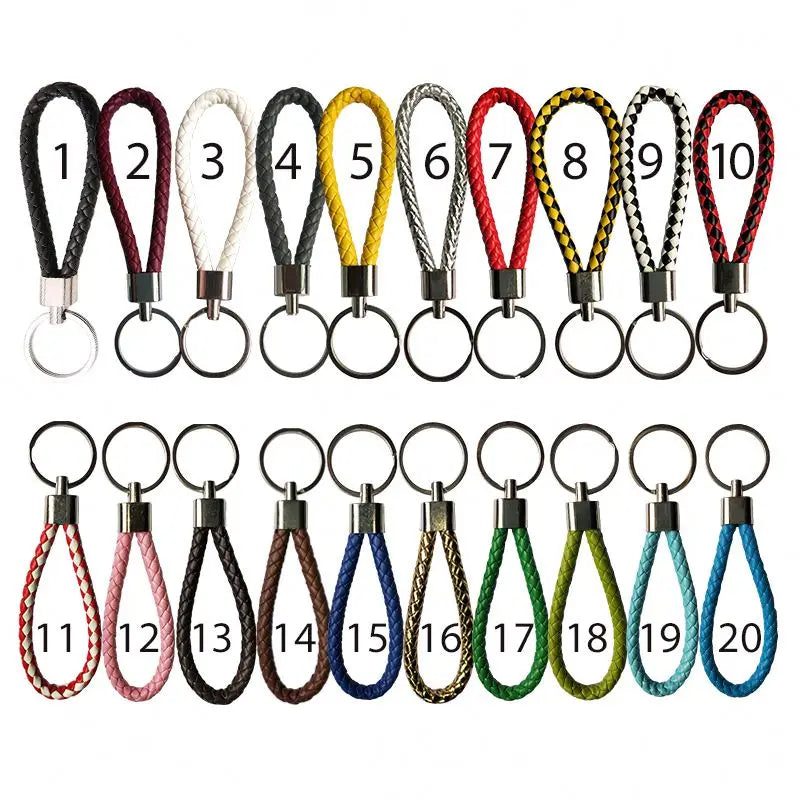 Woven Leather Keychain with Metal Key Ring Car Key Gift Pendant Accessory