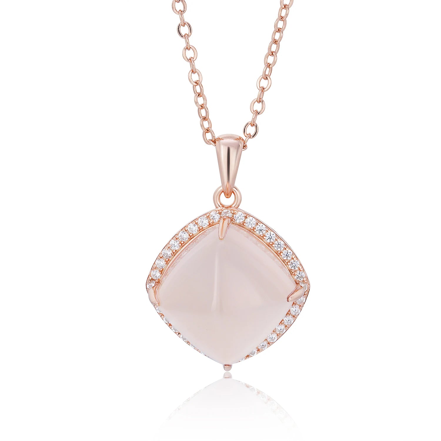 YBO Wholesale Fine Jewelry for Women Natural Pink Quartz Gemstone Pendant 925 Silver Necklace Trendy Geometric for Weddings