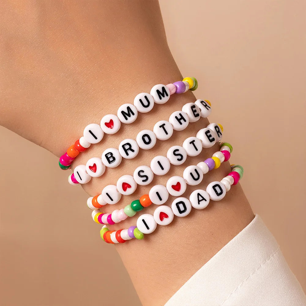 Wholesale Cheap Women Summer Boho Jewelry Fashion Colorful Glass Seed Beads Initial Letter Beading Bracelets for Lady