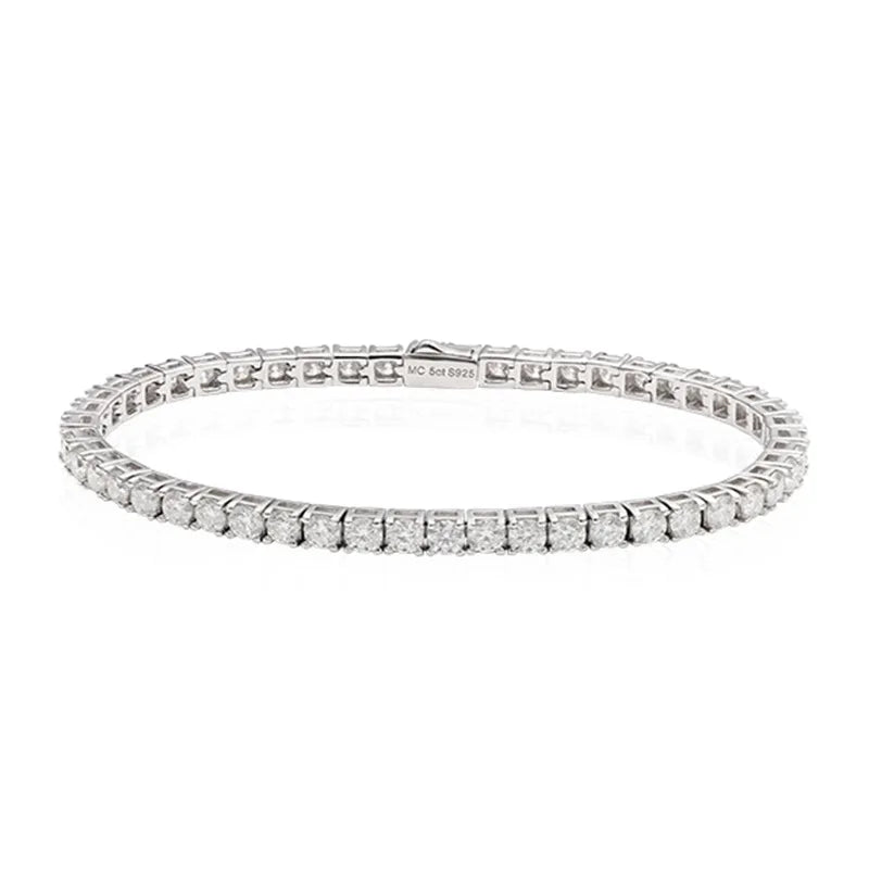 Women's Original 925 Sterling Silver DIY 4mm Tennis Bracelet with D Color Moissanite Certified Flimming Setting Bangle