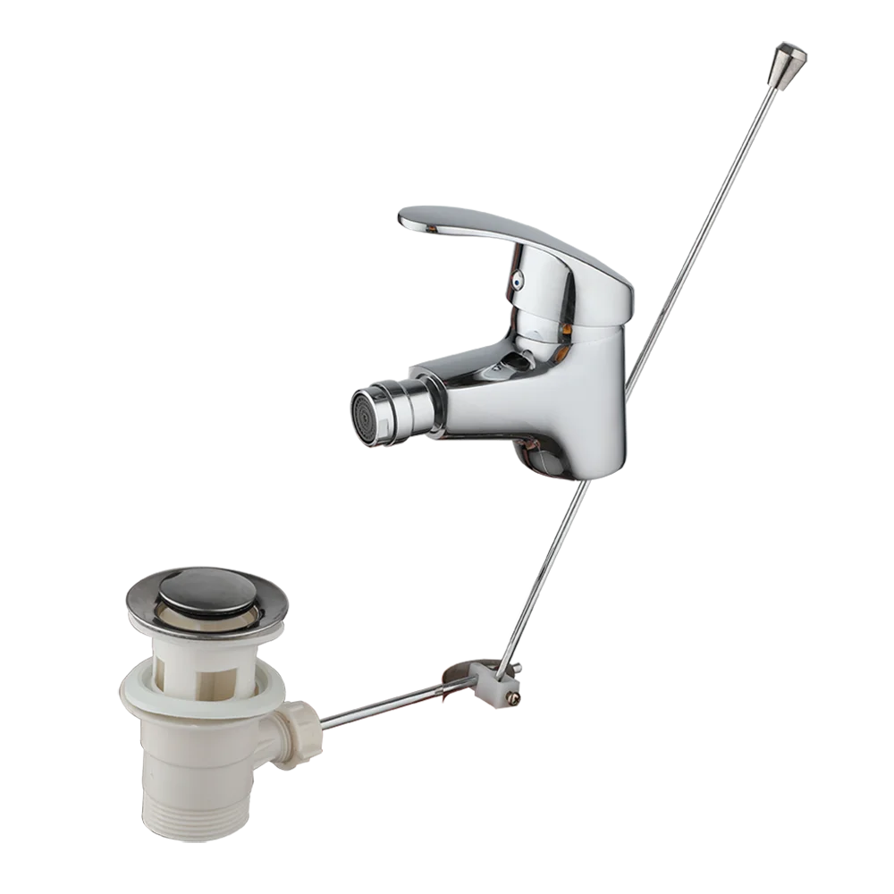 Modern Chrome Lavatory Deck Mount Bidet Toilet Faucet Single-Hole Ceramic Valve Pop-up Drain Basin Sink Tap Mixer