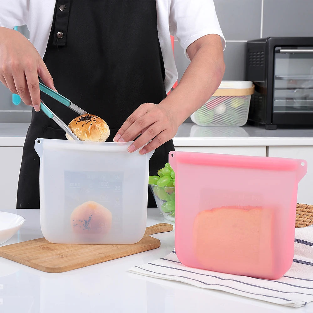Epsilon Transparent Reusable Sandwich Ziploc Large Storage Vacuum Rubber Silicone Snack Custom Waterproof Preservation Silicone Food Bag
