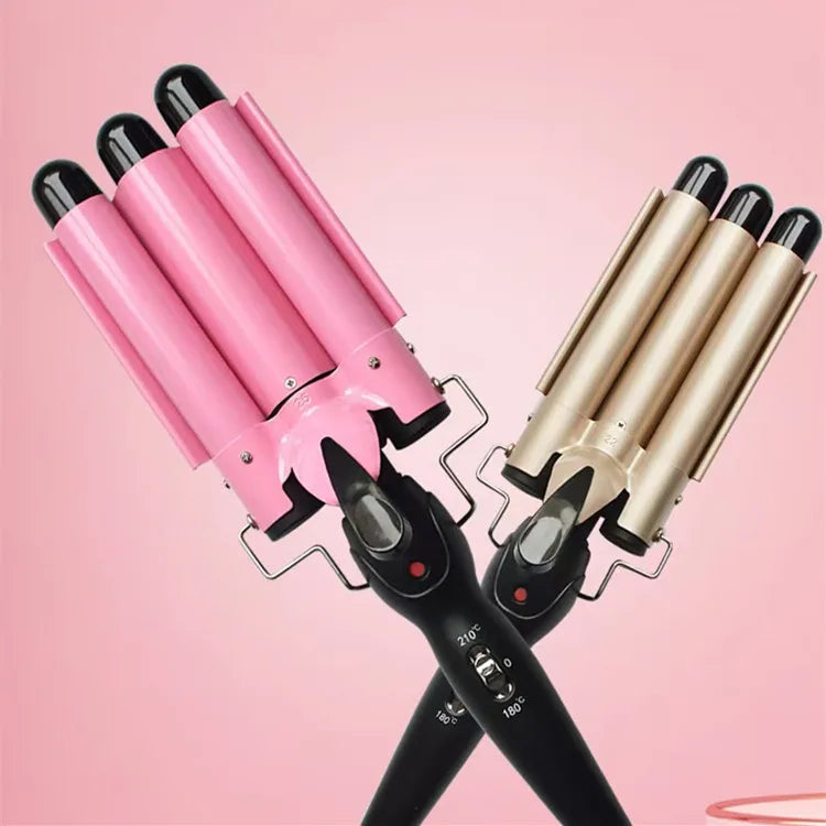 Luxury 3 Barrel Curling Lron Hair Styling Tools Big Wave Hair Curler Temperature Adjusting Ceramic Hair Curler