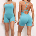 Women's Strappy Backless Seamless Sports Bodysuit One Piece Jumpsuit Shorts with Tummy Control Workout Yoga Romper