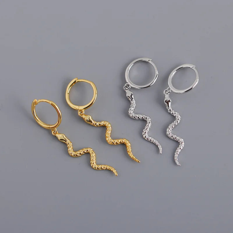 New Classic Simple Design 925 Sterling Silver Snake Charm Pendant Drop Earrings for Women