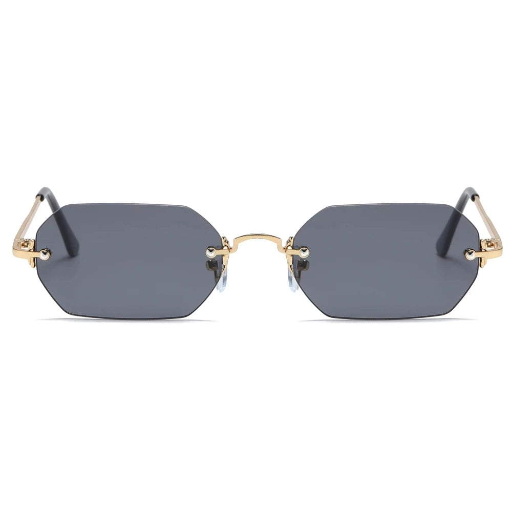 Rectangular Sunglasses Rimless Men's Octagonal Small Frame Metal Women's Rimless Uv400 Direct Sales Glasses