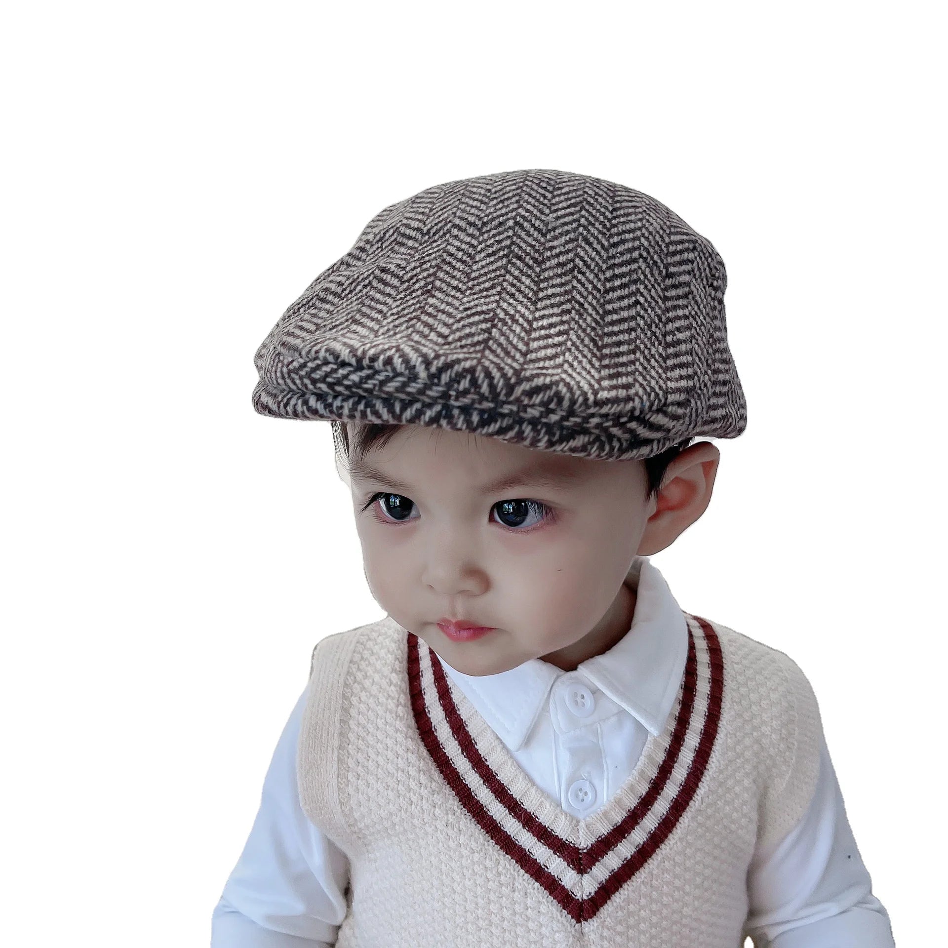 3-7 Years Kids Plaid Beret Retro Newsboy Cap Vintage Flat Beret Hat