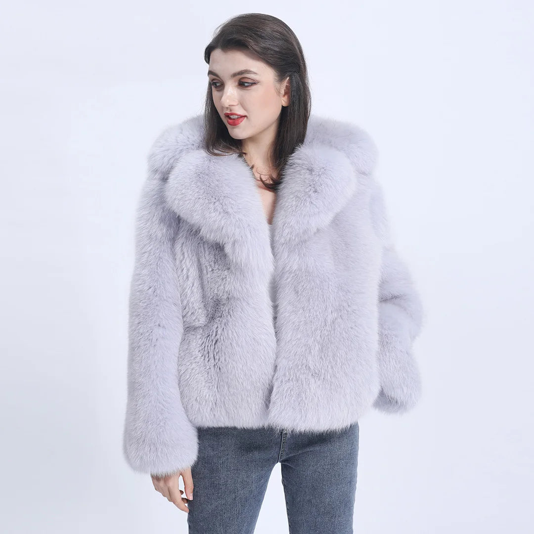 Luxury Street Style Winter Girls pink fox Fur Coat Women