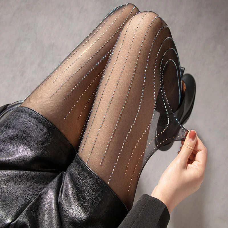 Black Diamond Stockings Thin and Sexy Breathable Knitted Design with Solid Pattern for Spring and Summer Anti-Stripping