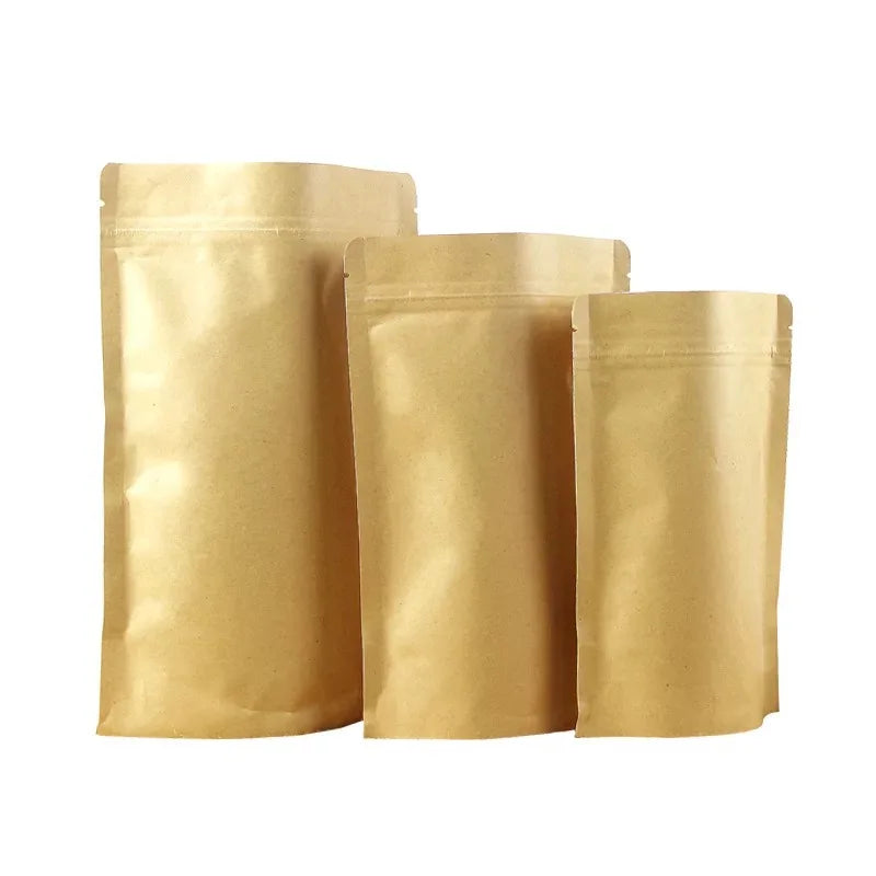 Multiple Sizes Custom Stand up Food Packaging Kraft Paper Doypack Pouches With Zipper