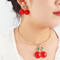 2025 New Arrival Fashion Jewelry Cherry Collar Earring Set Simple Women's Fashion Red Enamel Collar Choker Necklaces Jewelry Set