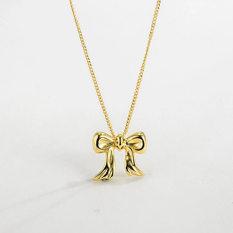 Stainless Steel Chain Bow Butterfly Necklace for Women Waterproof Fashion Fine Jewlery for Valentines Gift