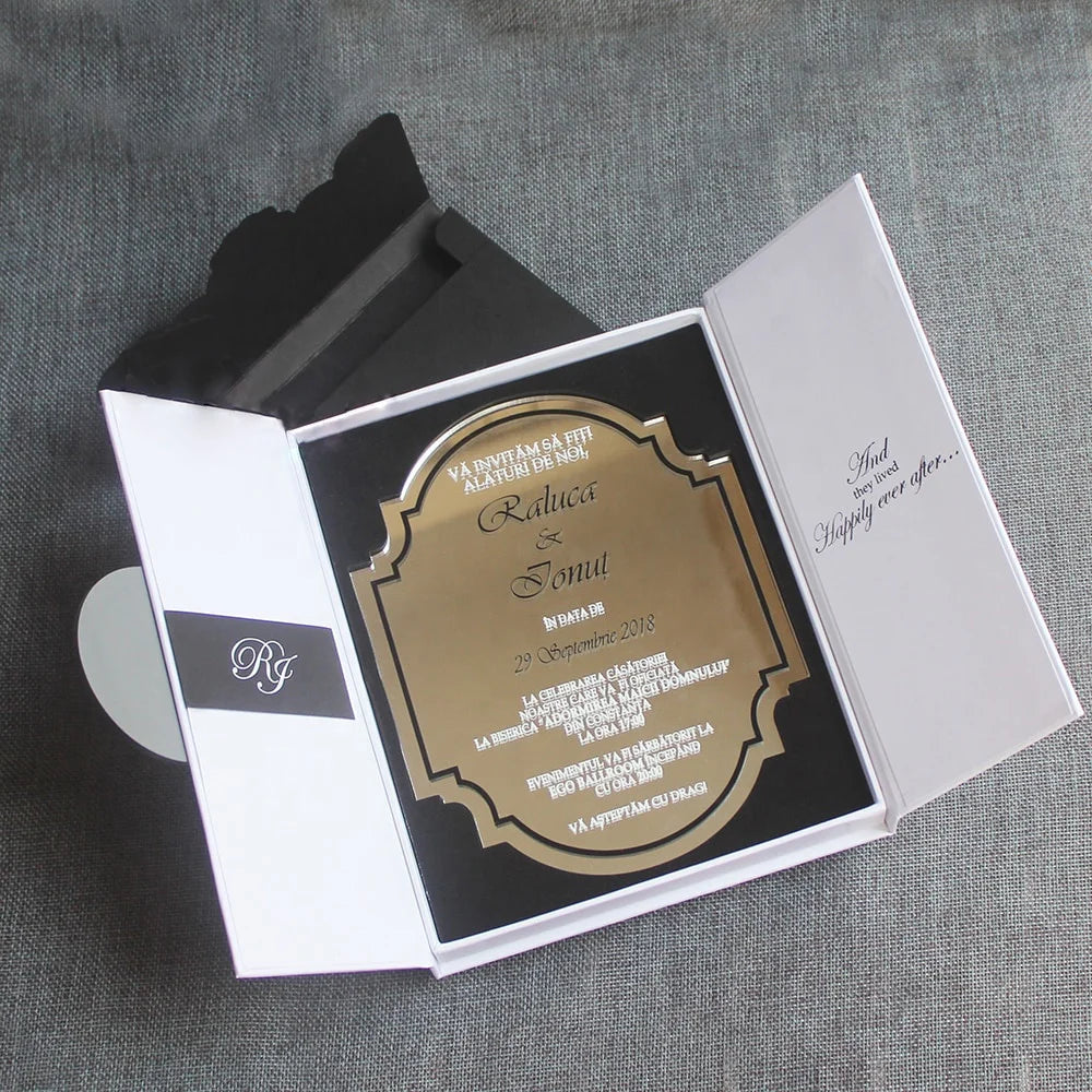 Embossing Design Clear Acrylic Invites Custom Acrylique Wedding Invitations with  Box