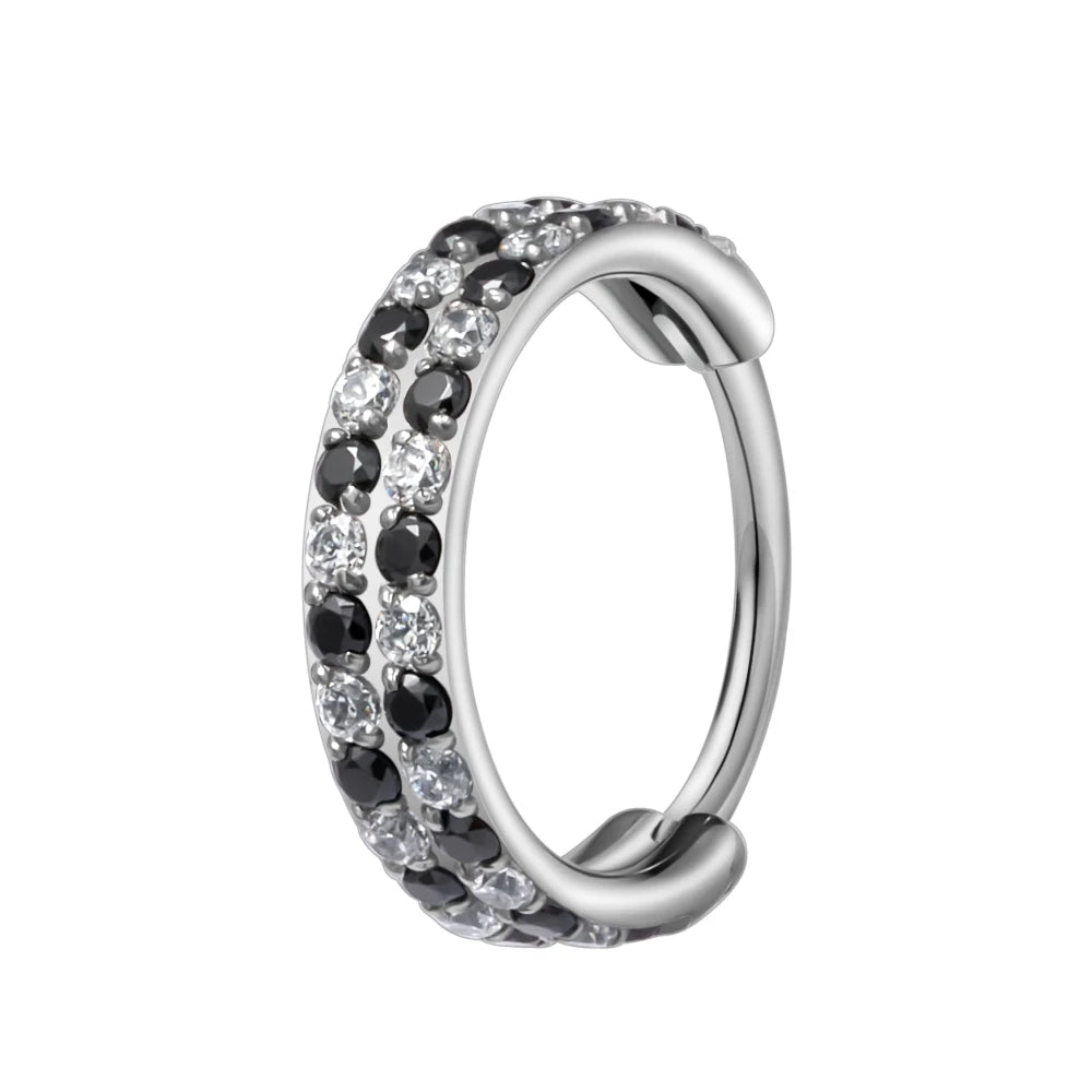 Wholesale Fashion ASTM F136 G23 Clicker Nose Ring Pave White and Black CZ Ear Cartilage Tragus Helix Lobe Body Piercing Jewelry