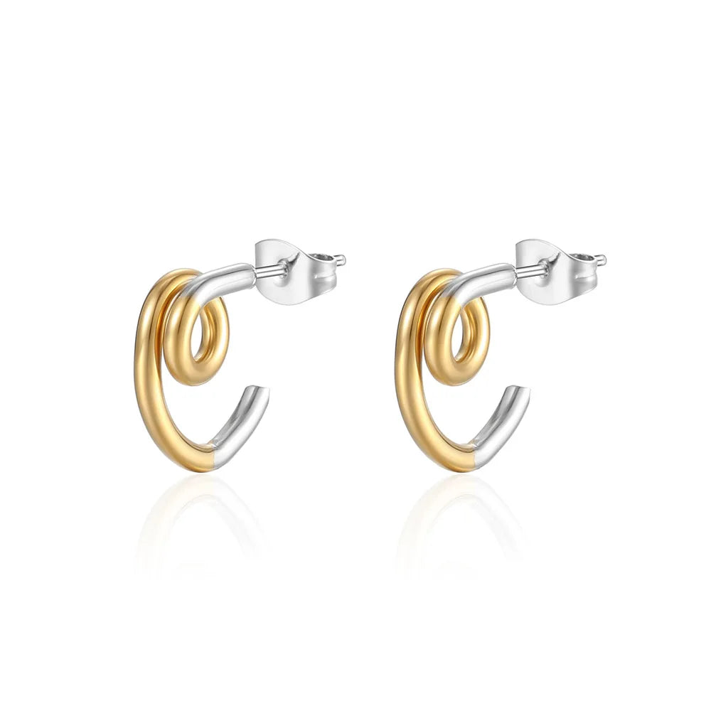 Wholesale Custom Personality Fashion Jewelry Stainless Steel Stud Earrings Gold Silver Double Color Twisted Heart Earrings Women