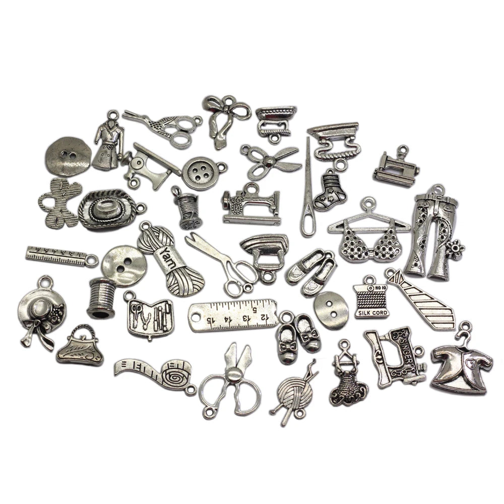 40pcs Mix Silver Color Cute Sewing Machines Charms Tape Measure Pendant Jewelry Making DIY Handmade Findings Accessories