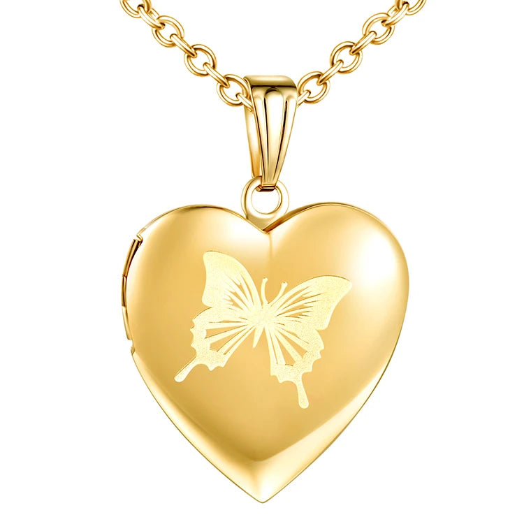 Stainless Steel Photo Lockets Heart butterfly Locket Charms for Women