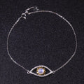 Adjustable Fashionable Hollow Eye Design Bracelet Dainty 925 Sterling Silver Milky Blue Moonstone Eye Charm Link Bracelets