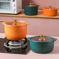 Creative Matte Vertical Grain Ceramic Casserole Domestic Open Fire Gas Cooker Soup Pot Two-eared Stew Pot Soup Casserole