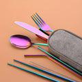 8-Piece Portable Stainless Steel Reusable Flatware Set Zipper Tableware Bag Travel Silverware Set Mirror Polish for Giveaways