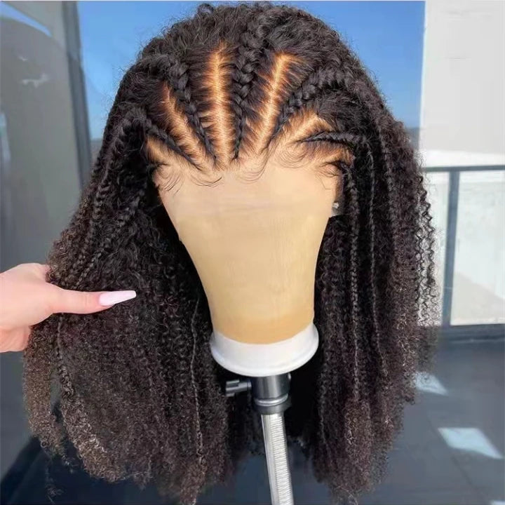 12A Braided Natural Color Afro Kinky Curly Bleach Knots Young Girl Health Unprocessed Human Hair 13*6 13*4 Lace Front Wigs